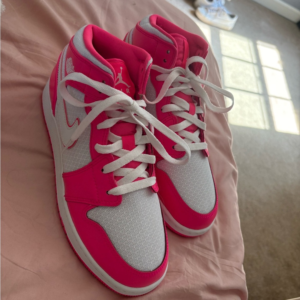 Women's Pink and White Nike air Jordans